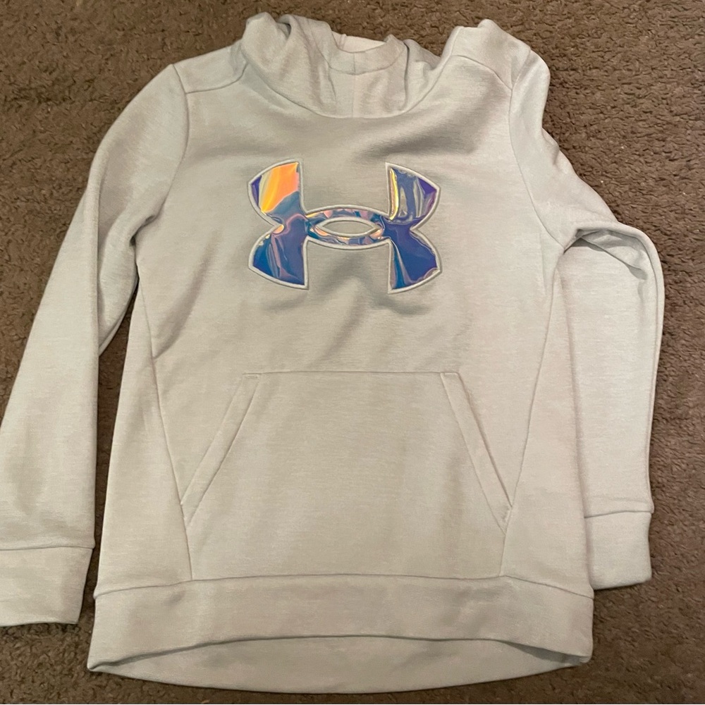 Under Armour Kids' Light Gray Hoodie with Blue Logo